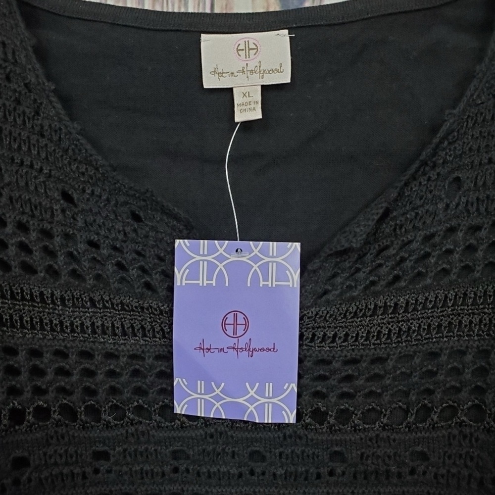 NWT Laurie Felt Black Crochet V-next Tunic 3/4 Sleeves - Size XL - Picture 4 of 8